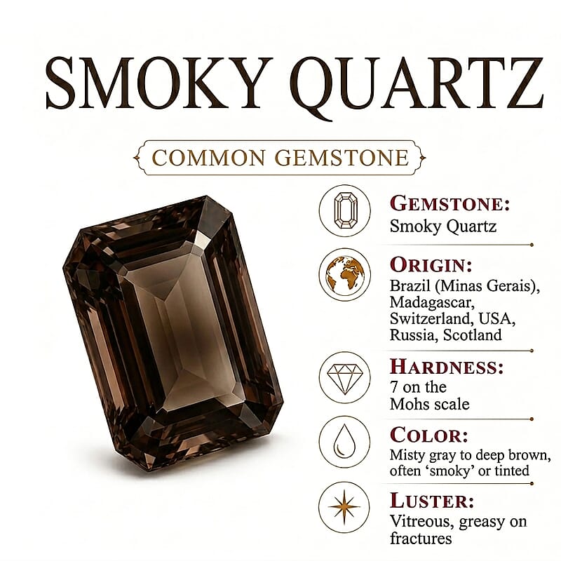 EverTrue Brazilian Smoky Quartz (Triplet) 6.20 ctw Solitaire Ring in Stainless Steel (Size 10.0)