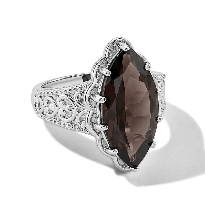 EverTrue Brazilian Smoky Quartz (Triplet) 6.20 ctw Solitaire Ring in Stainless Steel (Size 8.0)