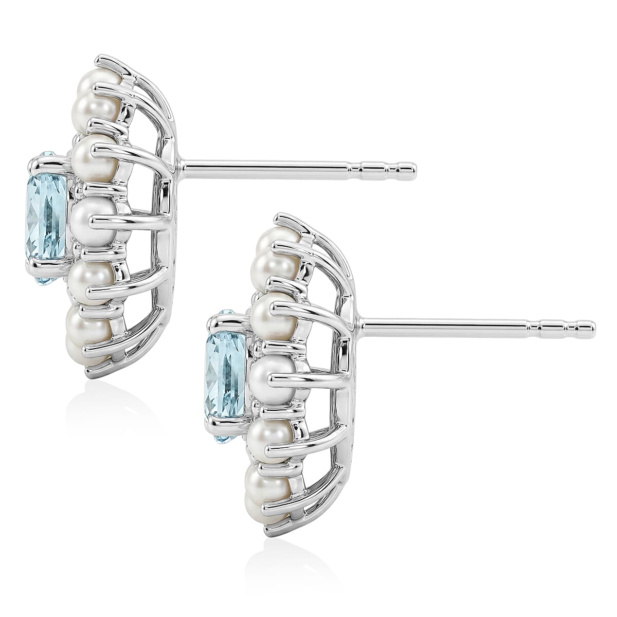 D'Joy Premium Cambodian Blue Zircon and Multi Gemstone 1.60 ctw Pearl Treasure Earrings in Rhodium Over Sterling Silver image number 3