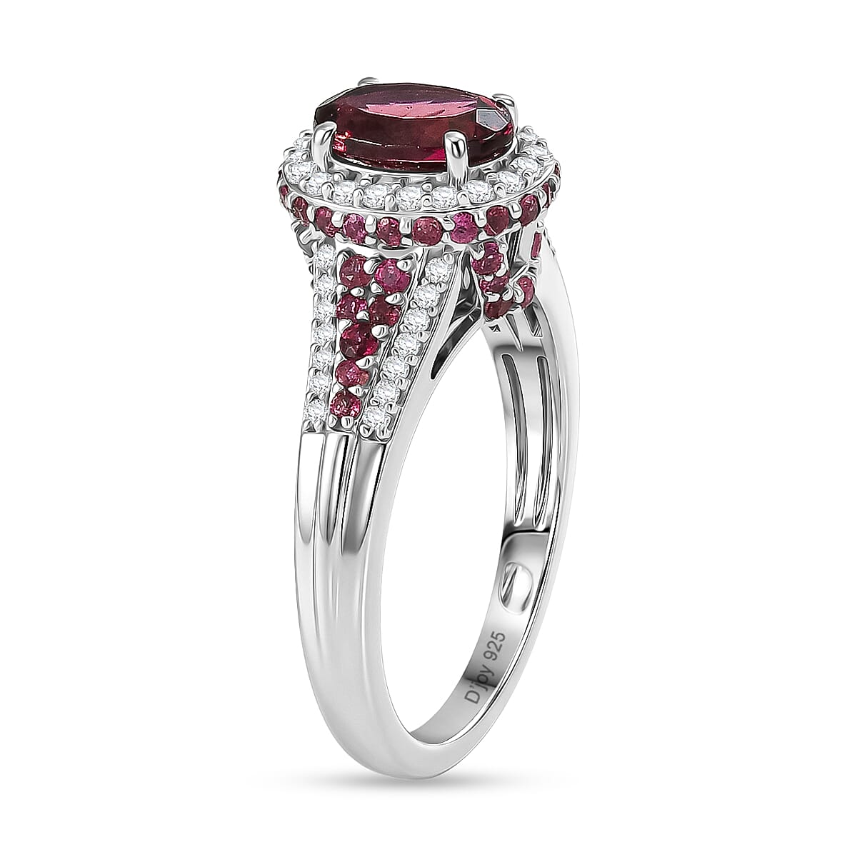 D'Joy Premium Ouro Fino Rubellite and Moissanite 2.15 ctw Beaded Mirror Frame Ring in Rhodium Over Sterling Silver (Size 10.0) image number 3