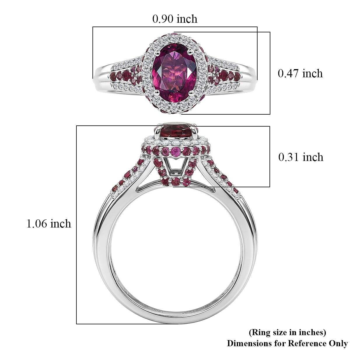 D'Joy Premium Ouro Fino Rubellite and Moissanite 2.15 ctw Beaded Mirror Frame Ring in Rhodium Over Sterling Silver (Size 10.0) image number 5