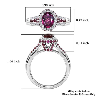 D'Joy Premium Ouro Fino Rubellite and Moissanite 2.15 ctw Beaded Mirror Frame Ring in Rhodium Over Sterling Silver (Size 6.0)