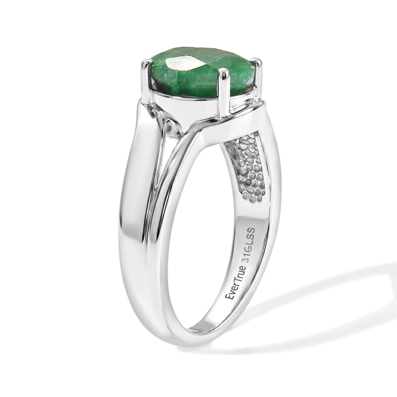 EverTrue Dyed Emerald 3.75 ctw Solitaire Ring in Stainless Steel (Size 6.0)