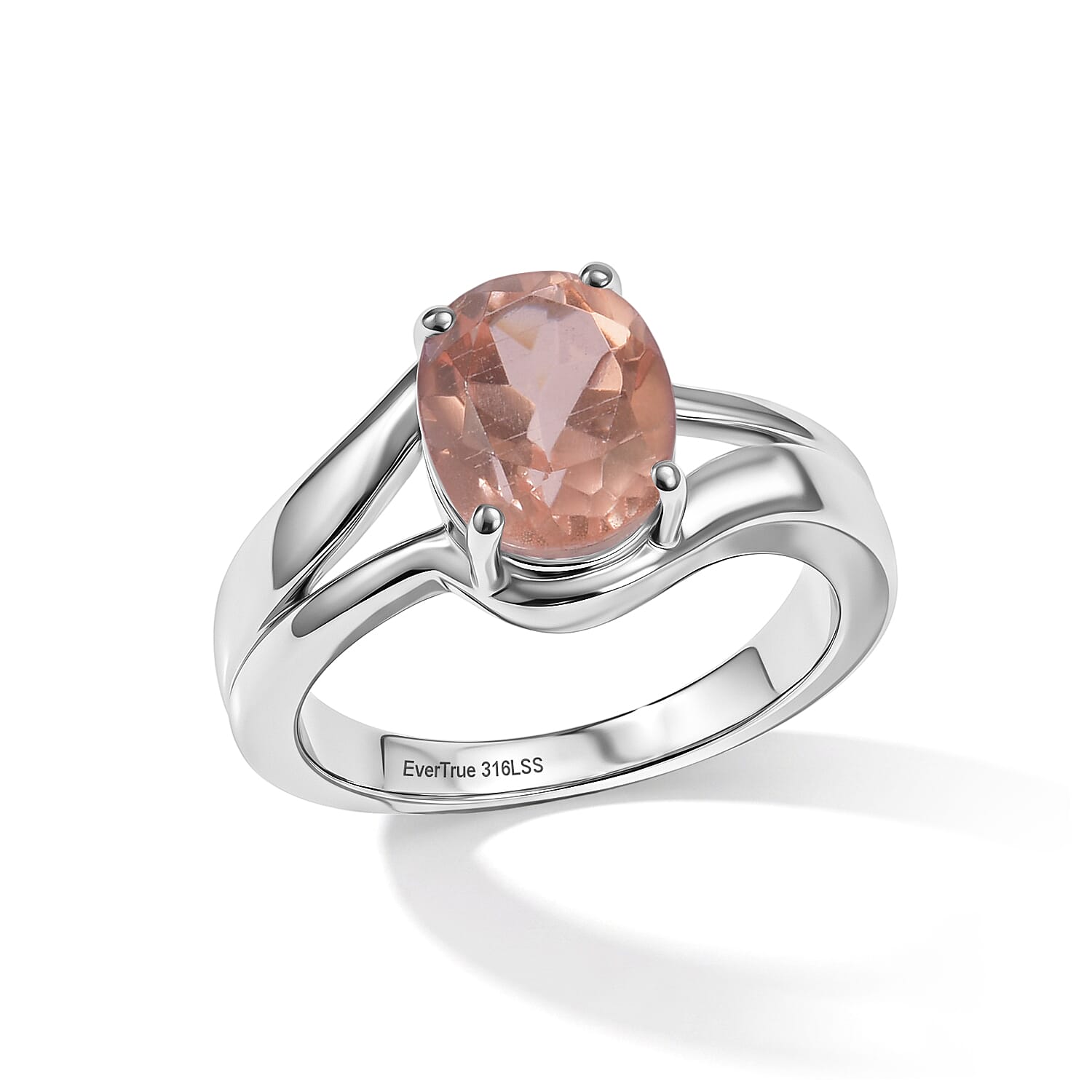 EverTrue Morganite Quartz (Triplet) 2.90 ctw Solitaire Ring in Stainless Steel (Size 6.0)