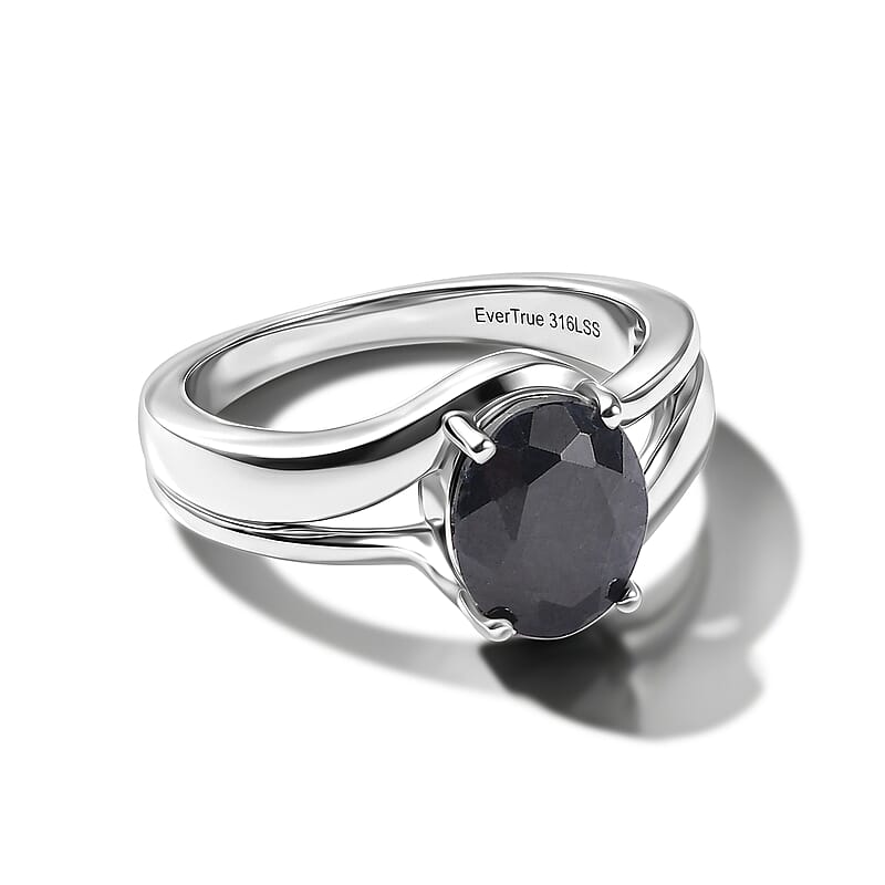 EverTrue Midnight Sapphire 3.10 ctw Solitaire Ring in Stainless Steel (Size 8.0)