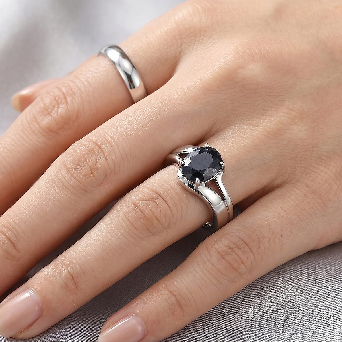 EverTrue Midnight Sapphire 3.10 ctw Solitaire Ring in Stainless Steel (Size 8.0) image number 2