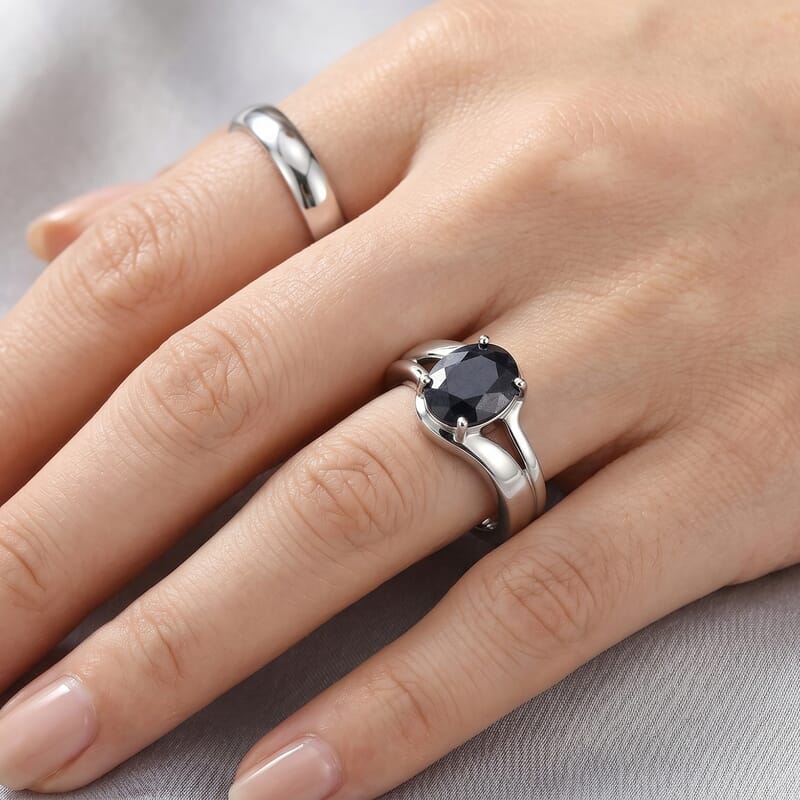 EverTrue Midnight Sapphire 3.10 ctw Solitaire Ring in Stainless Steel (Size 9)