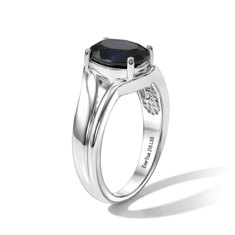EverTrue Midnight Sapphire 3.10 ctw Solitaire Ring in Stainless Steel (Size 9)