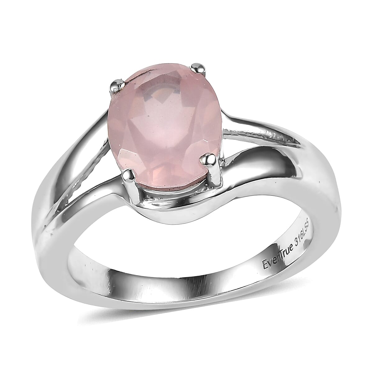 EverTrue Rose Quartz 2.30 ctw Ring in Stainless Steel (Size 10.0)