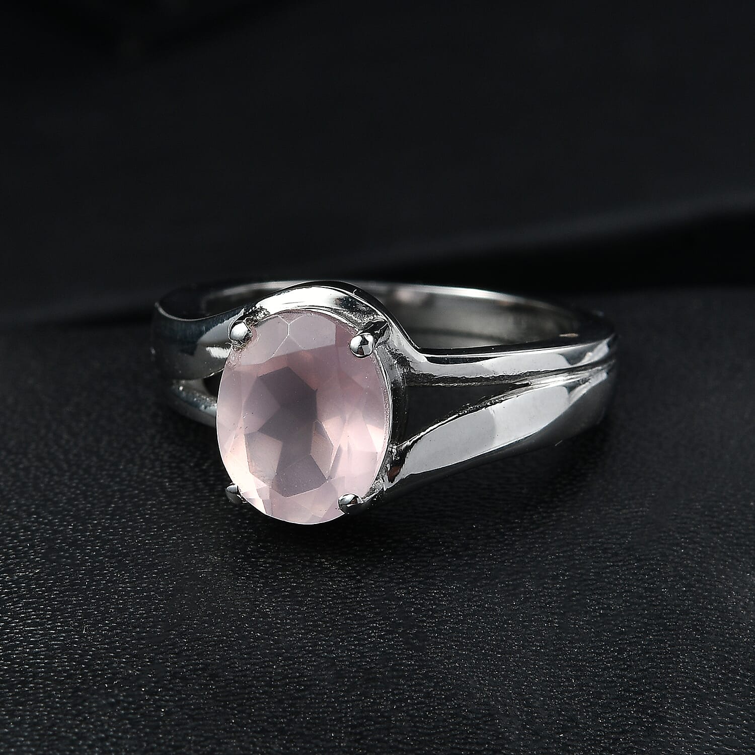EverTrue Rose Quartz 2.30 ctw Ring in Stainless Steel (Size 10.0)