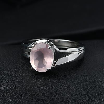 EverTrue Rose Quartz 2.30 ctw Ring in Stainless Steel (Size 10.0)