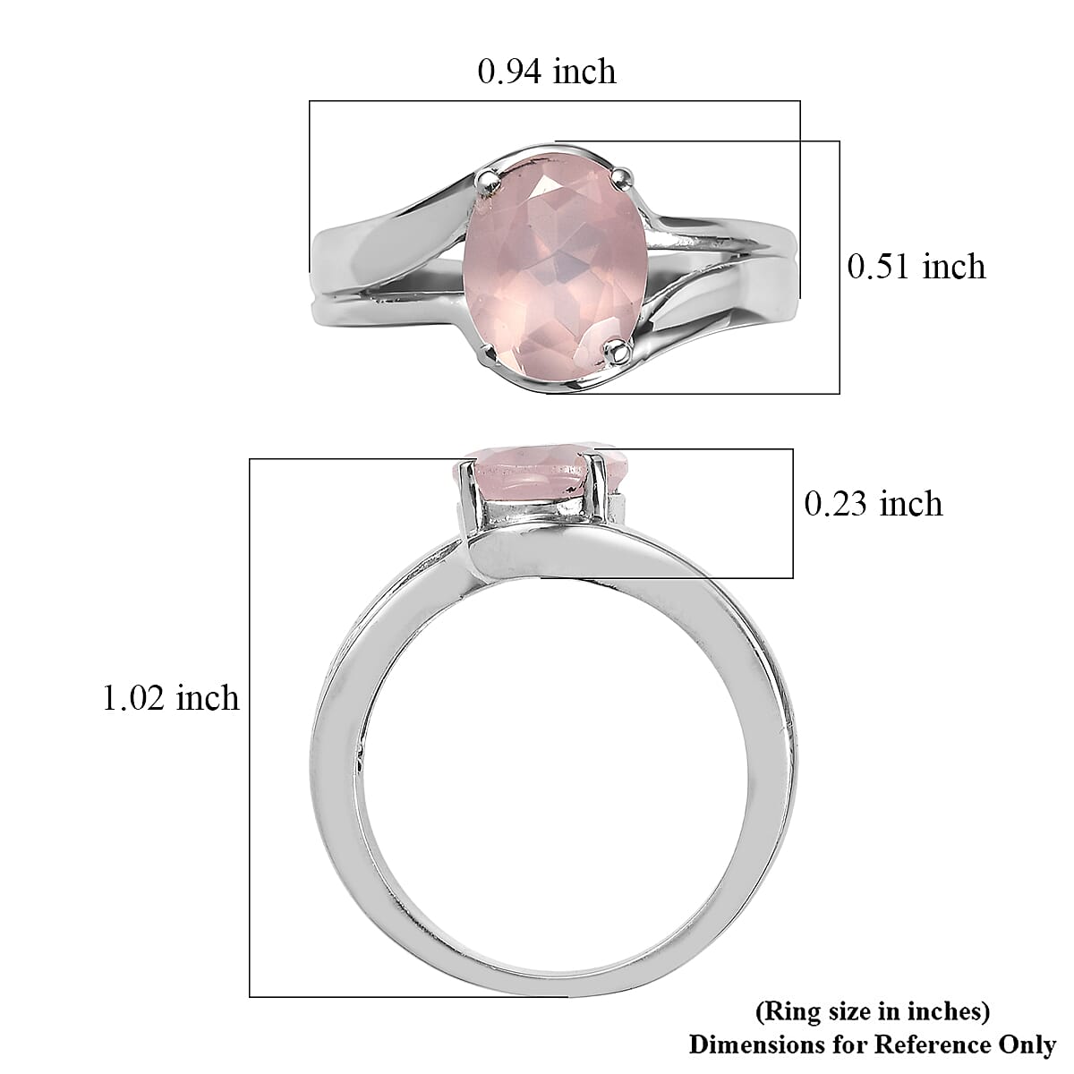 EverTrue Rose Quartz 2.30 ctw Ring in Stainless Steel (Size 10.0)