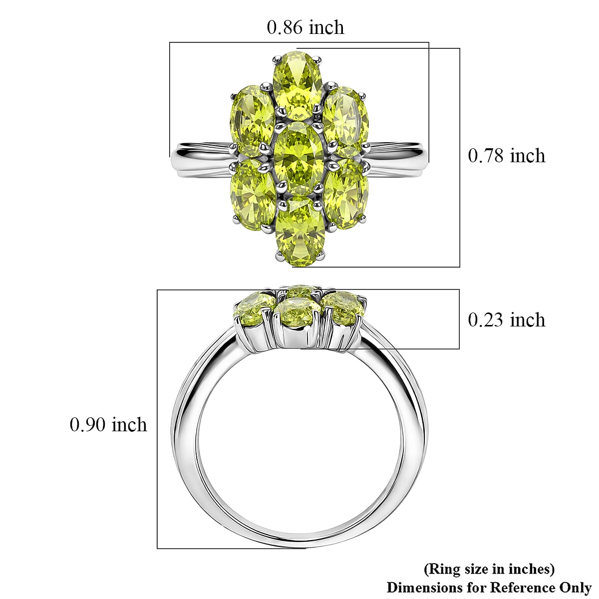 EverTrue Simulated Lime Diamond Ring in Stainless Steel (Size 7.0)