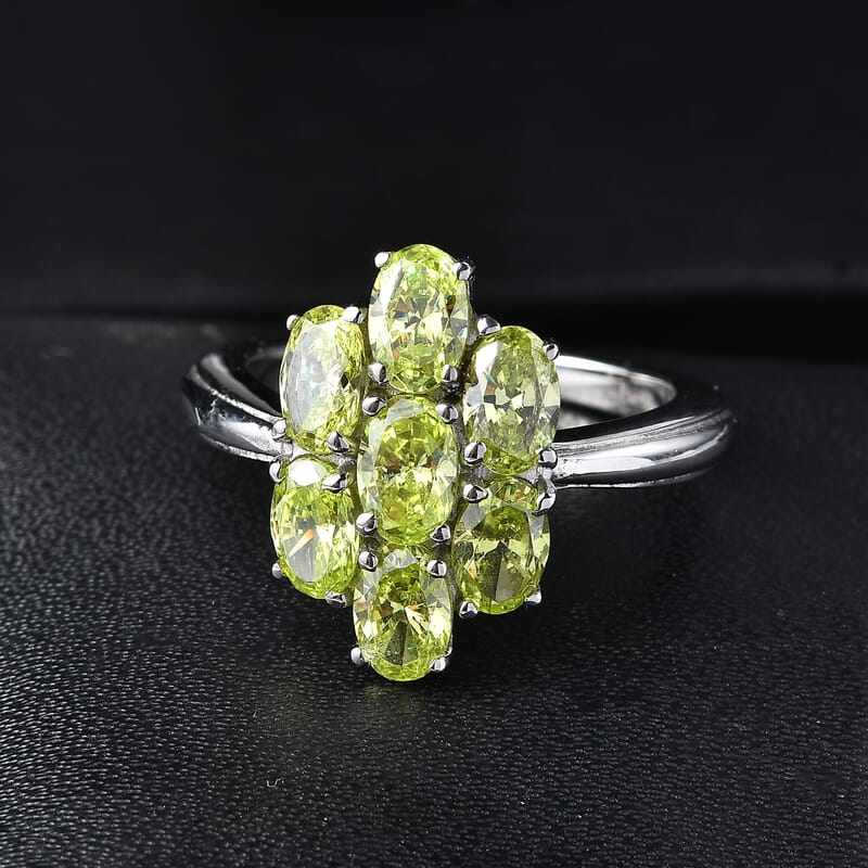 EverTrue Simulated Lime Diamond Ring in Stainless Steel (Size 9.0)