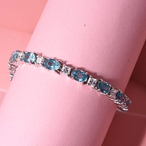 D'Joy Premium Cambodian Blue Zircon, Asscher Cut Moissanite Midnight Ocean Sparkle Bracelet in Rhodium Over Sterling Silver (6.50 In) 14.10 ctw