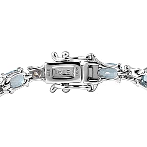 D'Joy Premium Cambodian Blue Zircon, Asscher Cut Moissanite Midnight Ocean Sparkle Bracelet in Rhodium Over Sterling Silver (6.50 In) 14.10 ctw