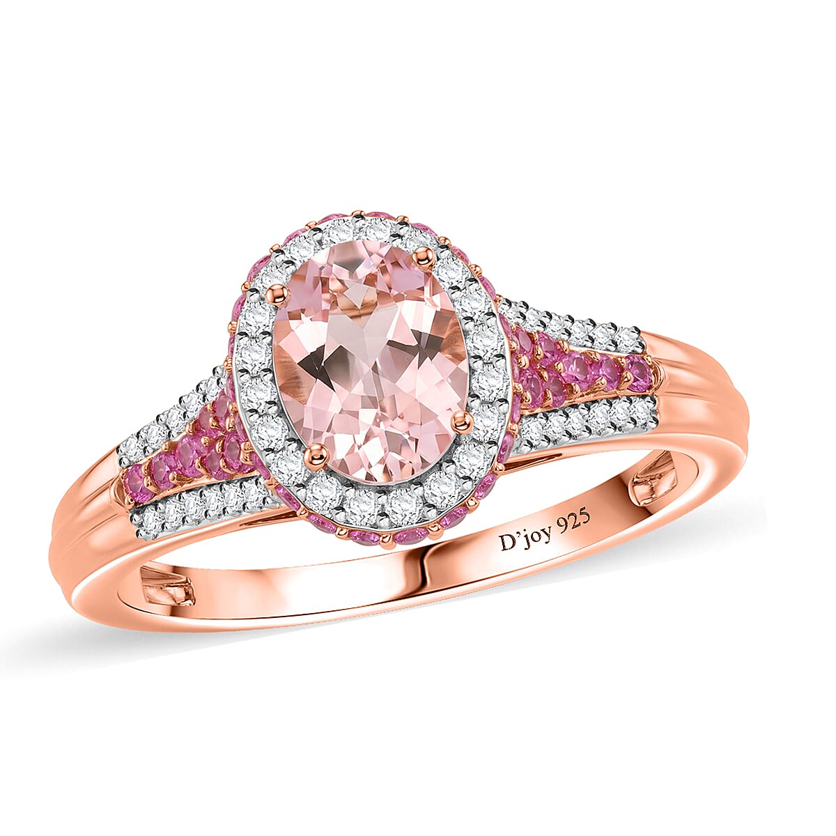 D'Joy Premium Ouro Fino Rubellite, Moissanite Half Eternity Band Ring in Rhodium Over Sterling Silver (Size 10.0) 2.15 ctw
