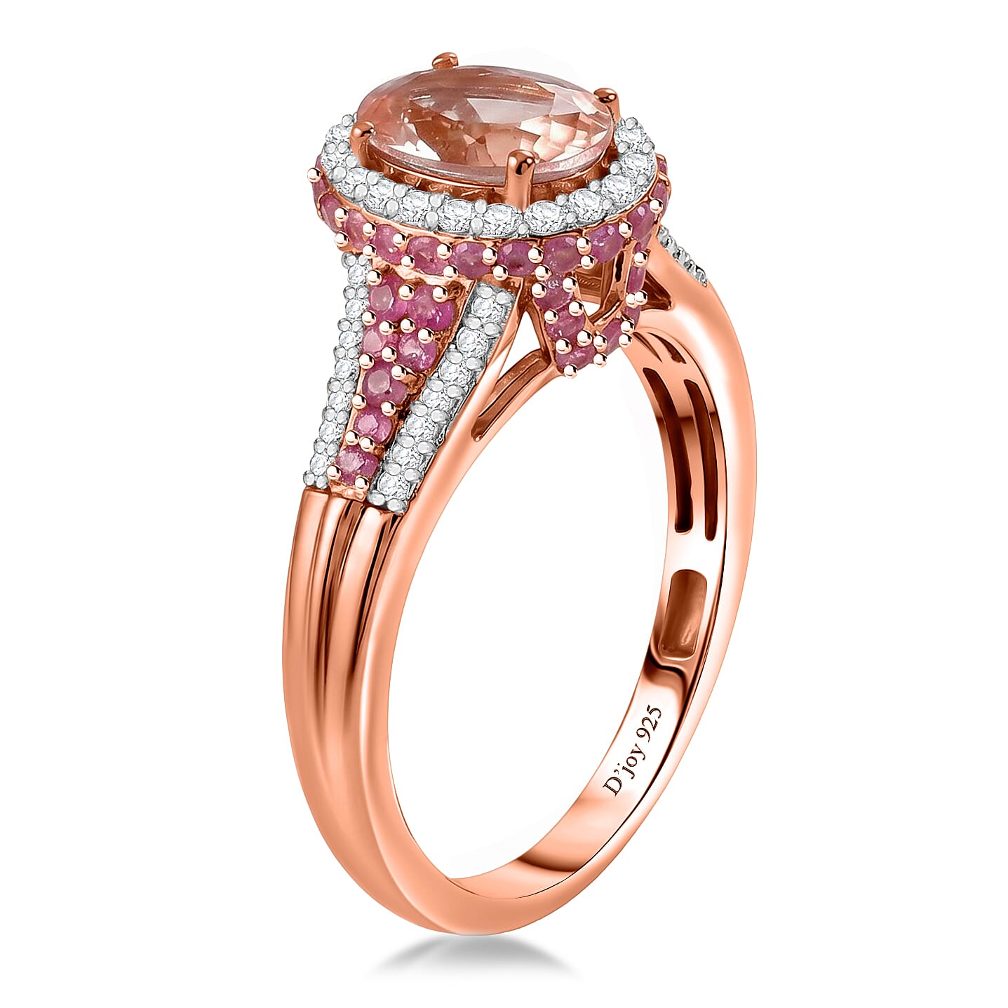 D'Joy Premium Pink Morganite and Multi Gemstone 1.90 ctw Beaded Mirror Frame Ring in 18K Vermeil Rose Gold Over Sterling Silver (Size 10.0)