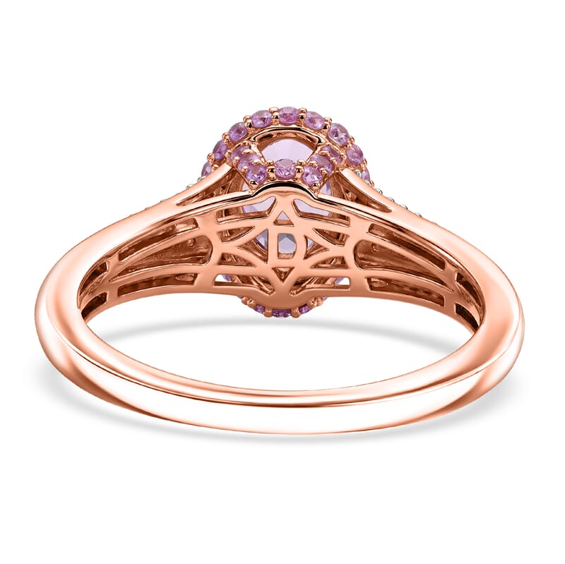 D'Joy Premium Pink Morganite and Multi Gemstone 1.90 ctw Beaded Mirror Frame Ring in 18K Vermeil Rose Gold Over Sterling Silver (Size 6.0)
