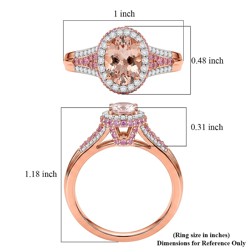 D'Joy Premium Pink Morganite and Multi Gemstone 1.90 ctw Beaded Mirror Frame Ring in 18K Vermeil Rose Gold Over Sterling Silver (Size 7.0)