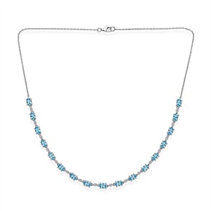 D'Joy Premium Cambodian Blue Zircon and Moissanite 13.50 ctw Midnight Ocean Sparkle Necklace in Rhodium Over Sterling Silver (18 Inches)
