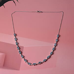 D'Joy Premium Cambodian Blue Zircon and Moissanite 13.50 ctw Midnight Ocean Sparkle Necklace in Rhodium Over Sterling Silver (18 Inches)