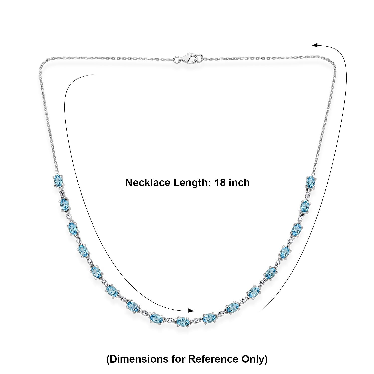 D'Joy Premium Cambodian Blue Zircon and Moissanite 13.50 ctw Midnight Ocean Sparkle Necklace in Rhodium Over Sterling Silver (18 Inches)