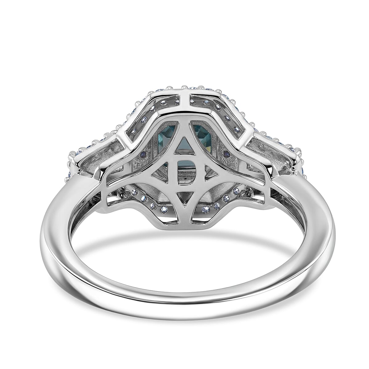 D'Joy Premium Asscher Cut Cambodian Blue Zircon, Multi Gemstone Ring in Rhodium Over Sterling Silver (Size 10.0) 2.25 ctw image number 4