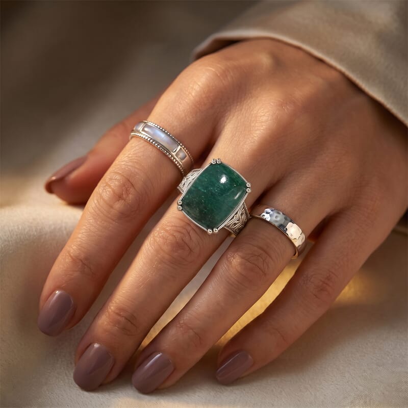 EverTrue Green Aventurine 11.40 ctw Solitaire Ring in Platinum Over Copper (Size 6.0)
