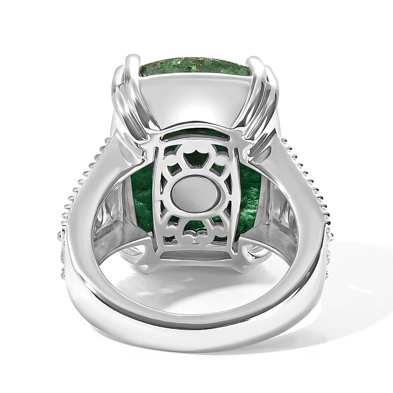 EverTrue Green Aventurine 11.40 ctw Solitaire Ring in Platinum Over Copper (Size 6.0)