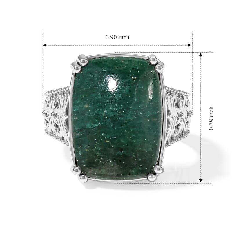EverTrue Green Aventurine 11.40 ctw Solitaire Ring in Platinum Over Copper (Size 6.0)