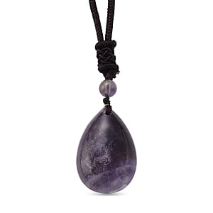 African Amethyst 30.00 ctw Cotton Thread Teardrop Necklace 25 inches