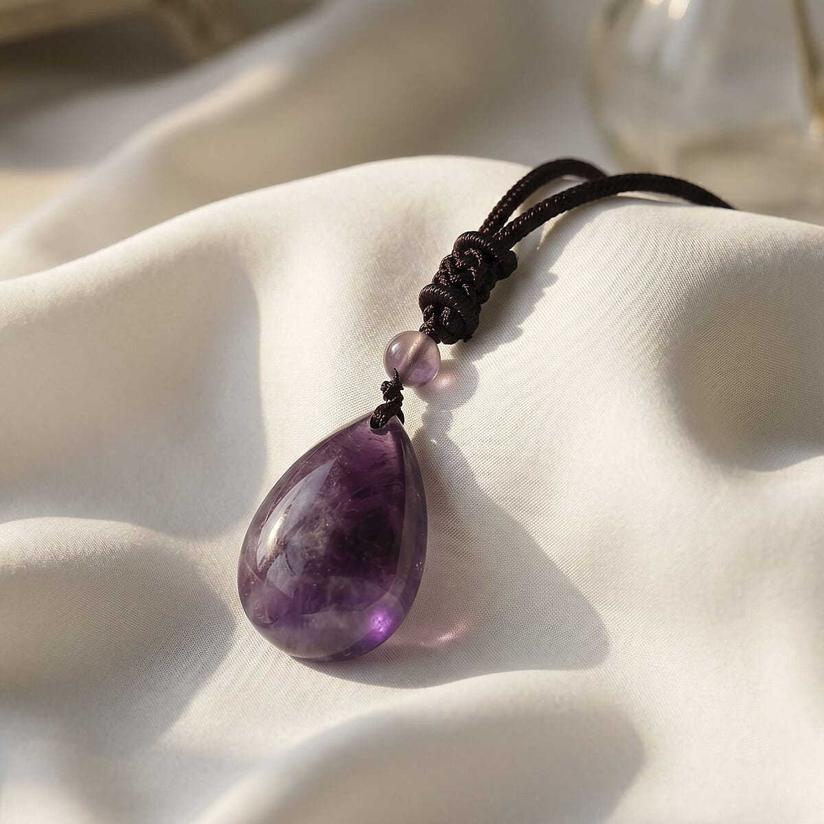 African Amethyst 30.00 ctw Cotton Thread Teardrop Necklace 25 inches image number 1