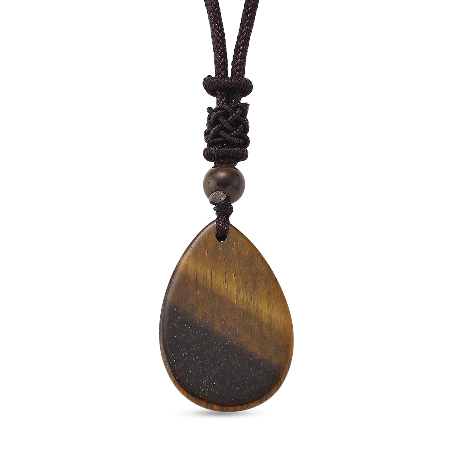 Yellow Tiger's Eye 30.00 ctw Cotton Thread Teardrop Necklace 25 inches