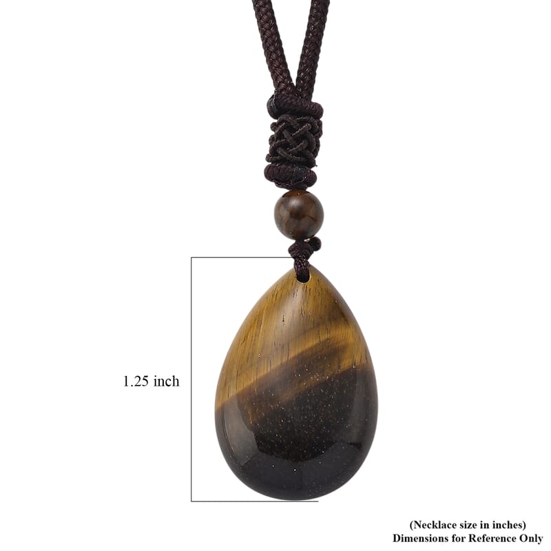 Yellow Tiger's Eye 30.00 ctw Cotton Thread Teardrop Necklace 25 inches