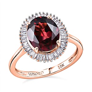 Luxoro AAA Malawi Magenta Garnet and Diamond I2 3.50 ctw Baguette Bloom Ring in 10K Rose Gold (Size  10.0)