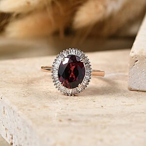 Luxoro AAA Malawi Magenta Garnet and Diamond I2 3.50 ctw Baguette Bloom Ring in 10K Rose Gold (Size  10.0)