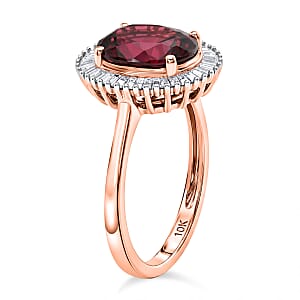 Luxoro AAA Malawi Magenta Garnet and Diamond I2 3.50 ctw Baguette Bloom Ring in 10K Rose Gold (Size  10.0)