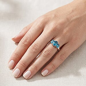 D'Joy Premium Cambodian Blue Zircon 1.30 ctw Trinity Ring in Rhodium Over Sterling Silver (Size 5.0)