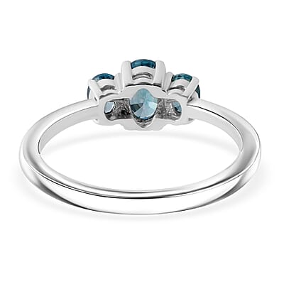 D'Joy Premium Cambodian Blue Zircon 1.30 ctw Trinity Ring in Rhodium Over Sterling Silver (Size 5.0)