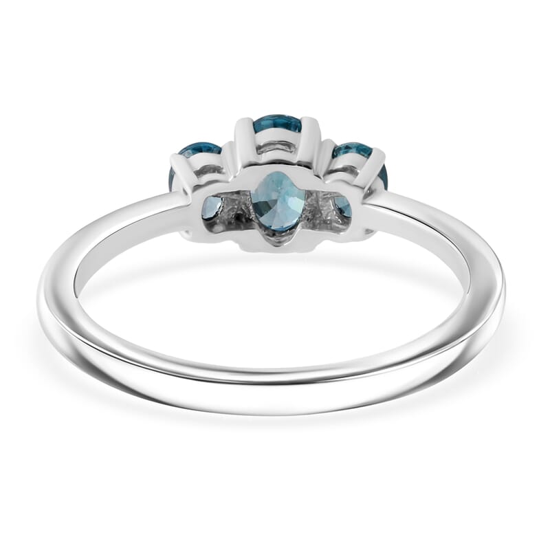 D'Joy Premium Cambodian Blue Zircon 1.30 ctw Trinity Ring in Rhodium Over Sterling Silver (Size 5.0)