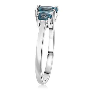 D'Joy Premium Cambodian Blue Zircon 1.30 ctw Trinity Ring in Rhodium Over Sterling Silver (Size 6.0)