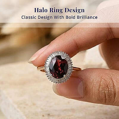 Luxoro AAA Malawi Magenta Garnet and Diamond I2 3.50 ctw Baguette Bloom Ring in 10K Rose Gold (Size  5.0)