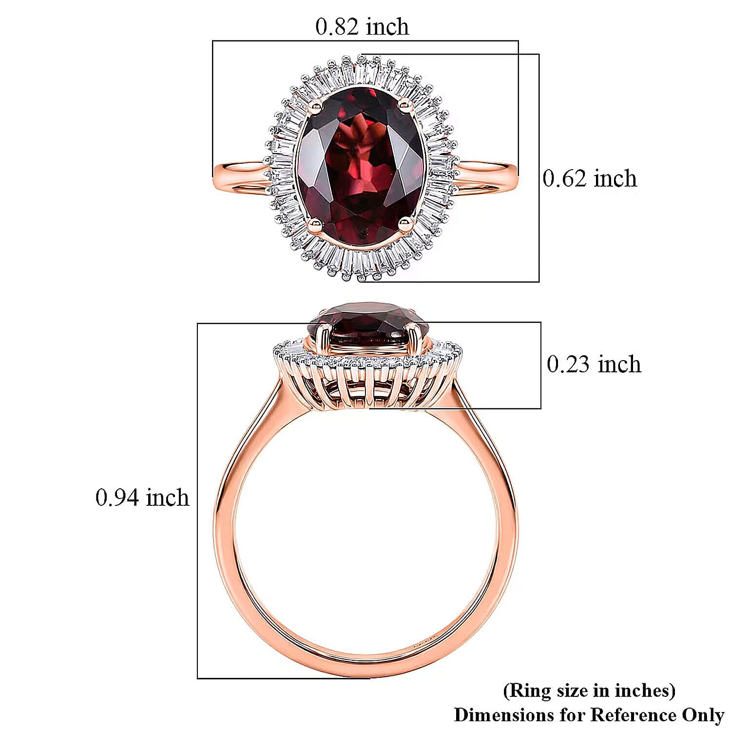 Luxoro AAA Malawi Magenta Garnet and Diamond I2 3.50 ctw Baguette Bloom Ring in 10K Rose Gold (Size  5.0)