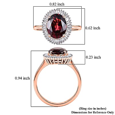 Luxoro AAA Malawi Magenta Garnet and Diamond I2 3.50 ctw Baguette Bloom Ring in 10K Rose Gold (Size  5.0)