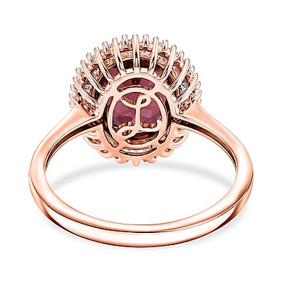 Luxoro AAA Malawi Magenta Garnet and Diamond I2 3.50 ctw Baguette Bloom Ring in 10K Rose Gold (Size  5.0)