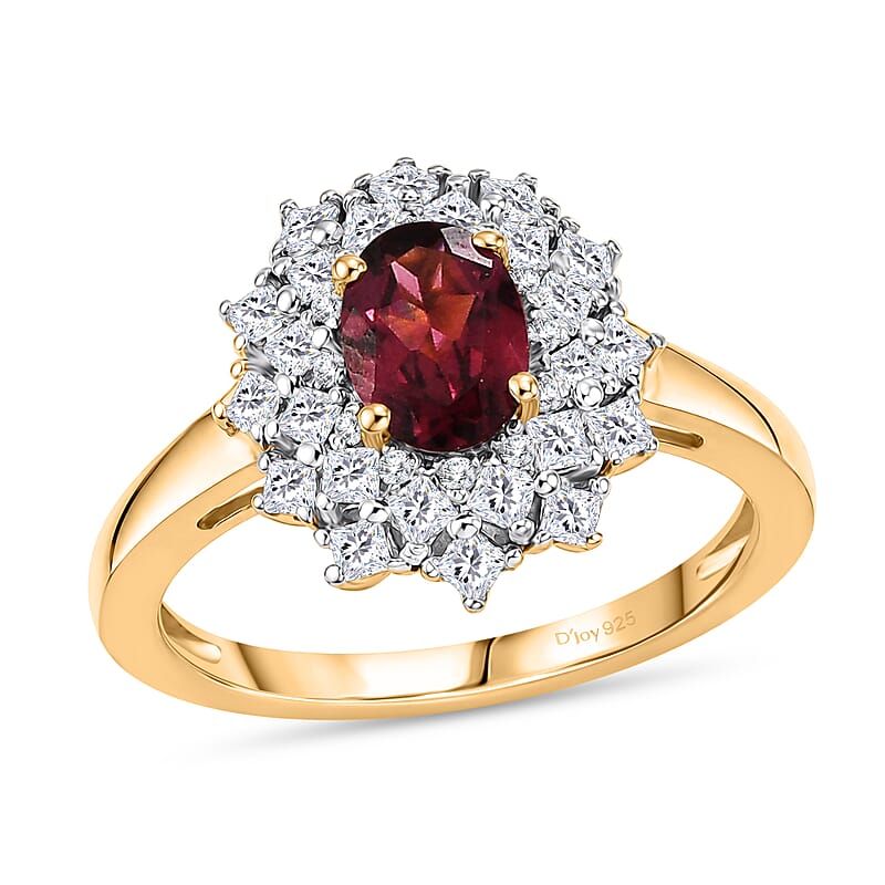 D'Joy Premium Malawi Magenta Garnet and Moissanite 1.60 ctw Midnight Star Ring in 18K Vermeil Yellow Gold Over Sterling Silver (Size 5.0)