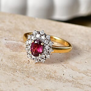 D'Joy Premium Malawi Magenta Garnet and Moissanite 1.60 ctw Midnight Star Ring in 18K Vermeil Yellow Gold Over Sterling Silver (Size 5.0)