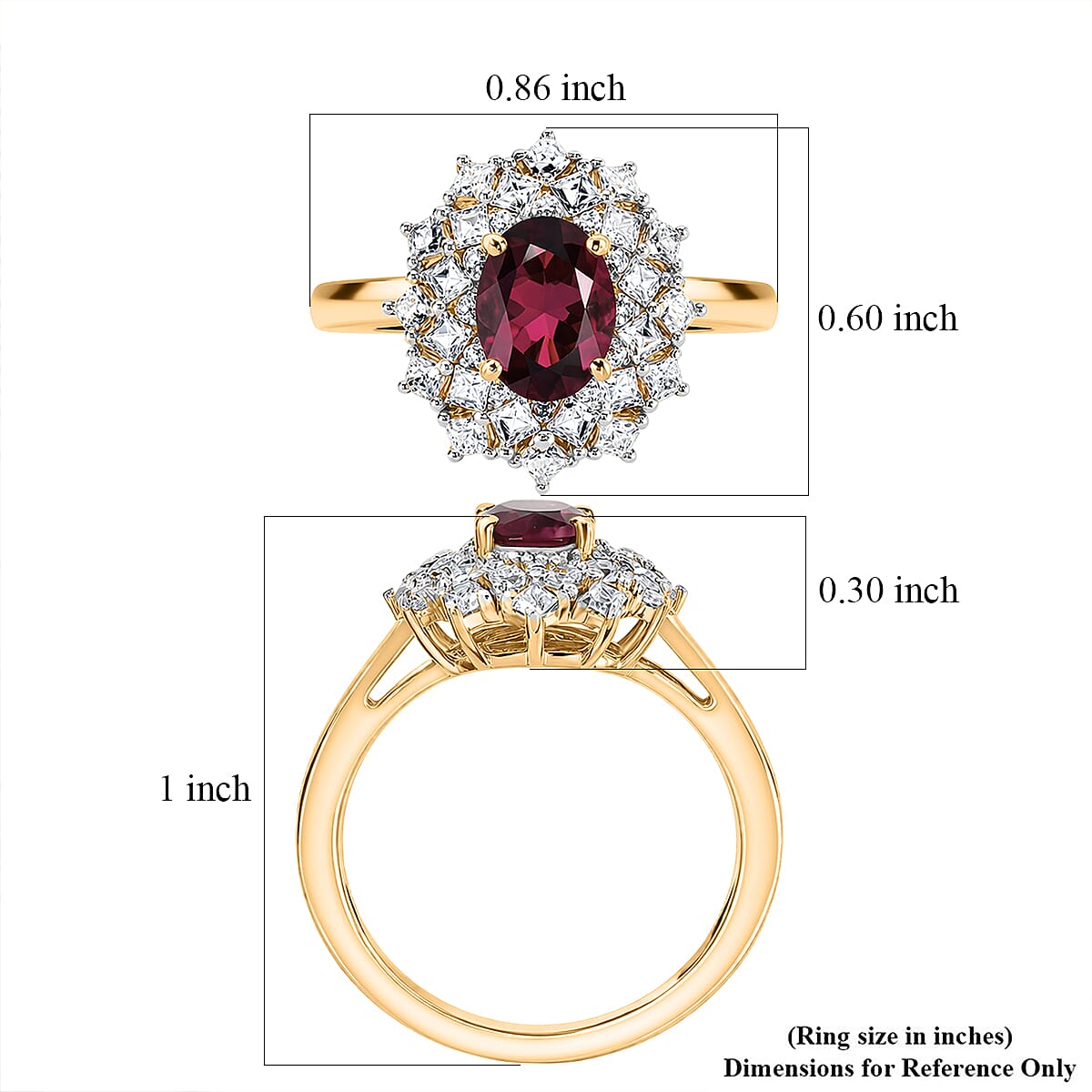D'Joy Premium Malawi Magenta Garnet and Moissanite 1.60 ctw Midnight Star Ring in 18K Vermeil Yellow Gold Over Sterling Silver (Size 5.0)