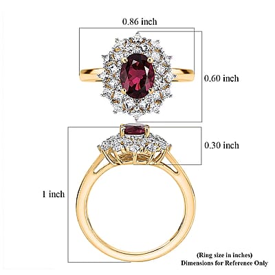 D'Joy Premium Malawi Magenta Garnet and Moissanite 1.60 ctw Midnight Star Ring in 18K Vermeil Yellow Gold Over Sterling Silver (Size 5.0)